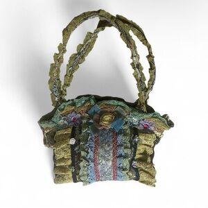 Textured fabric tapestry purse fairy cottage core lace Gypsy carpet bag art